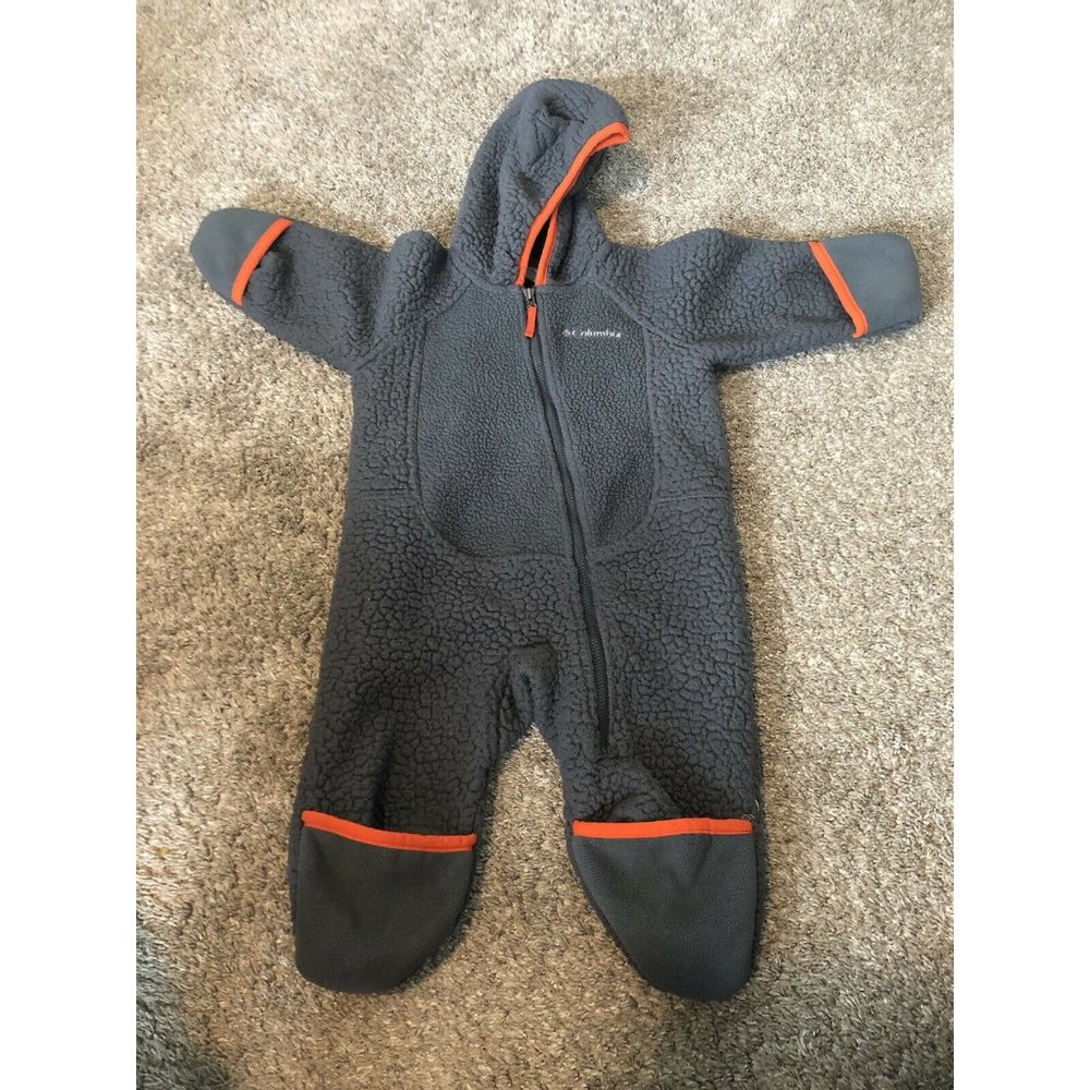 COLUMBIA 6-12 month Unisex Gray Fleece Bear One Piece Bunting Suit